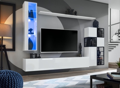 Hanging Display case White Wall unit Designer TV Stand Complete 9-piece wooden furniture shelves